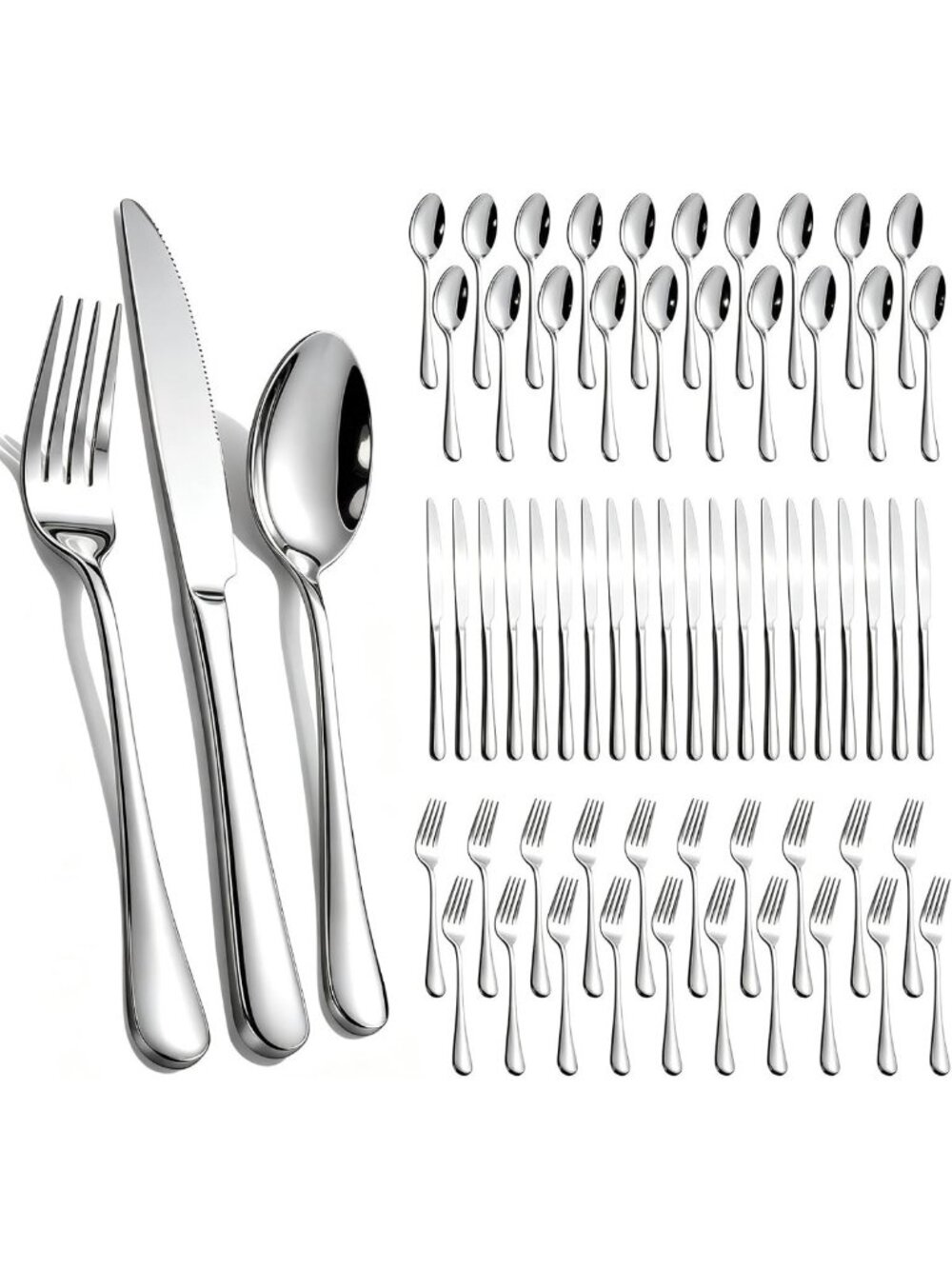 60-Piece Stainless Steel Flatware Set for 20 - Mirror Polished Cutlery